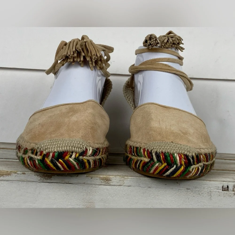 J. Crew Baja desert canyon Suede Flat Espadrilles Sz 9 Lace Up Ankle Ties Beige - Picture 6 of 12